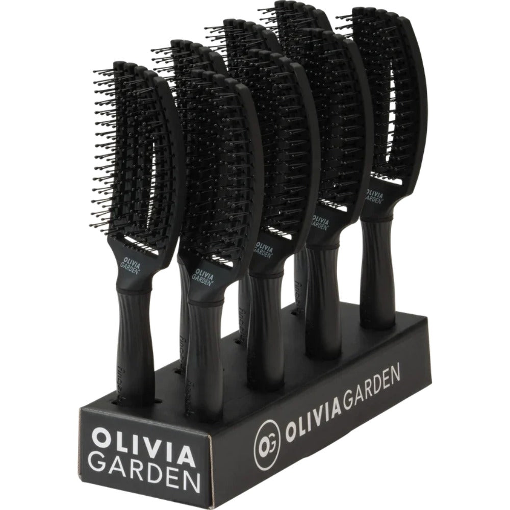 Olivia Garden FingerBrush Boar & Nylon Full Black Professzionális Hajkefe, Medium Display 8 db