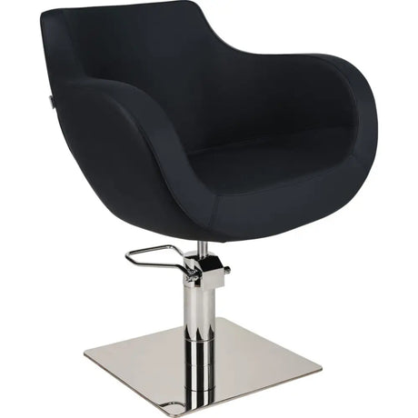 AYALA Thomas Fodrászszék Fekete Kárpitozással Négyzettalp - Ezüst