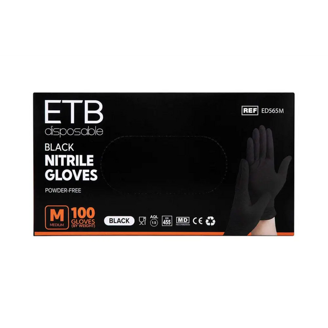 ETB Disposable Mănuși Nitril Negru M 100 buc