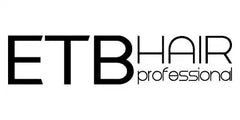 Fekete szöveglogó, amely így olvasható: ’ETB HAIR professzionális’, modern, minimalista dizájnban.