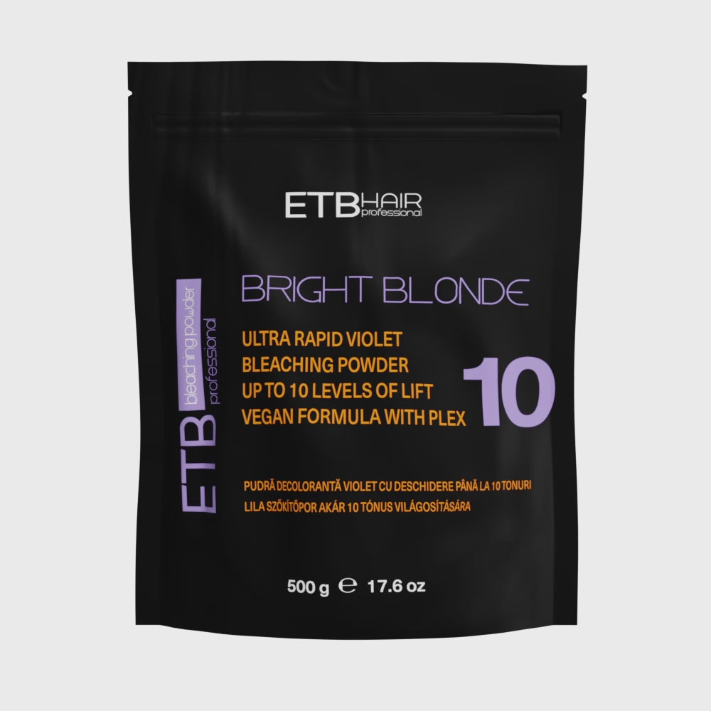 ETB Hair Professional Bright Blonde Szőkítőpor Plex formulával, Lila, 10 Szint Világosítással, Vegán formula, 500 g
