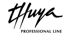 Stilizált 'Thuya Professional Line' logo fekete színű szöveggel, művészi aláírás-szerű dizájnnal.